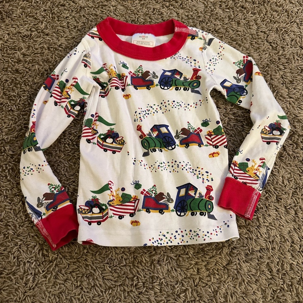 Hanna Andersson Kids Long Sleeve Train Print Shirt - Red and White